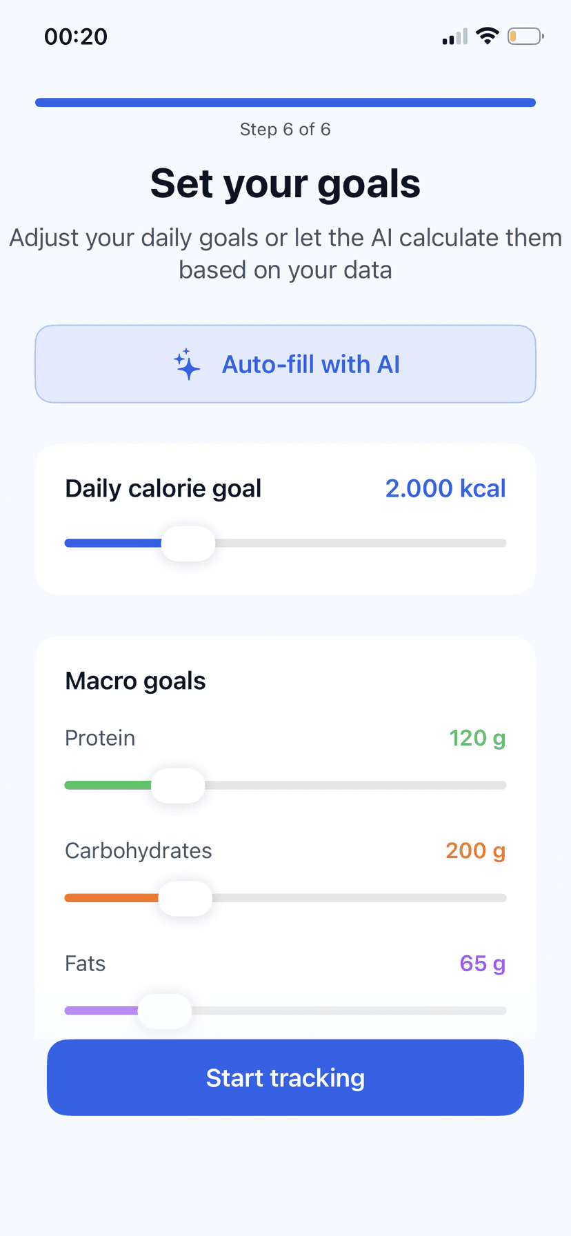 Calo macros breakdown screen